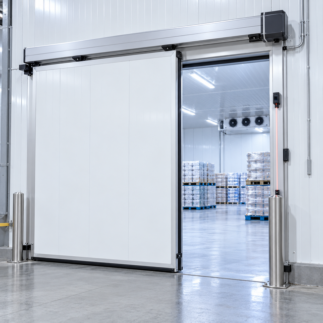 Automatic Electric Sliding Cold Room Door | High-Speed Motor | Safety Sensor for Logistics Warehouse