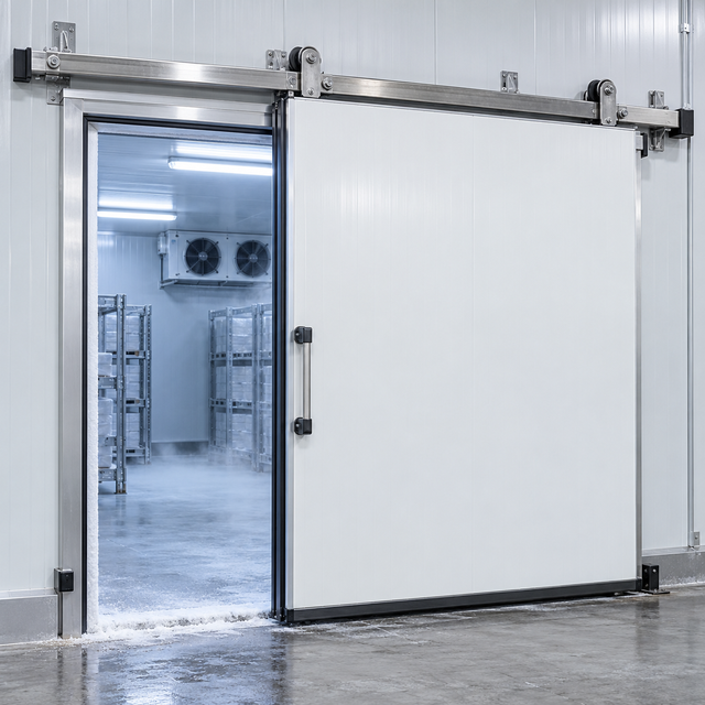 Manual Sliding Cold Room Door | PU/PIR Insulated | Heavy-Duty Track for Industrial Freezer
